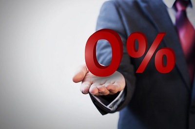 Businessman presenting zero percent graphic
