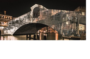 Romantic streets of Venice Italy. Rialto Bridge.
